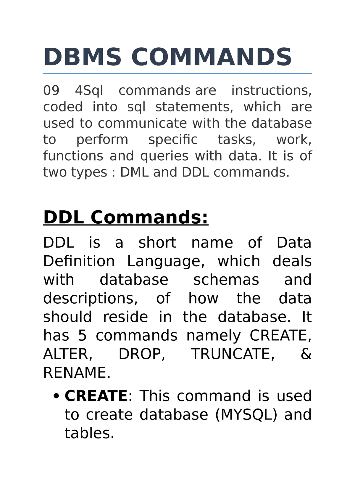 Sql - DBMS Commnads - DBMS COMMANDS 09 4Sql Commands Are Instructions ...