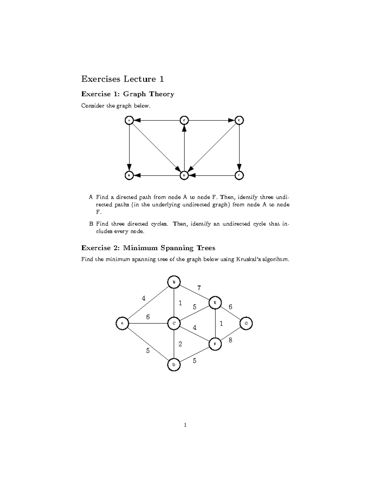 Exercises Lecture 1 Graphs and Mathematical Models - Exercises Lecture ...