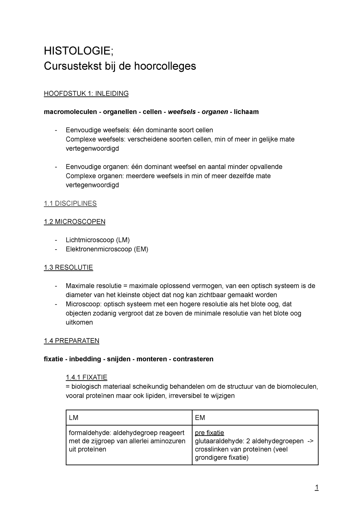 Histologie (biomedische Wetenschappen Bach1) Cursus Samenvatting ...