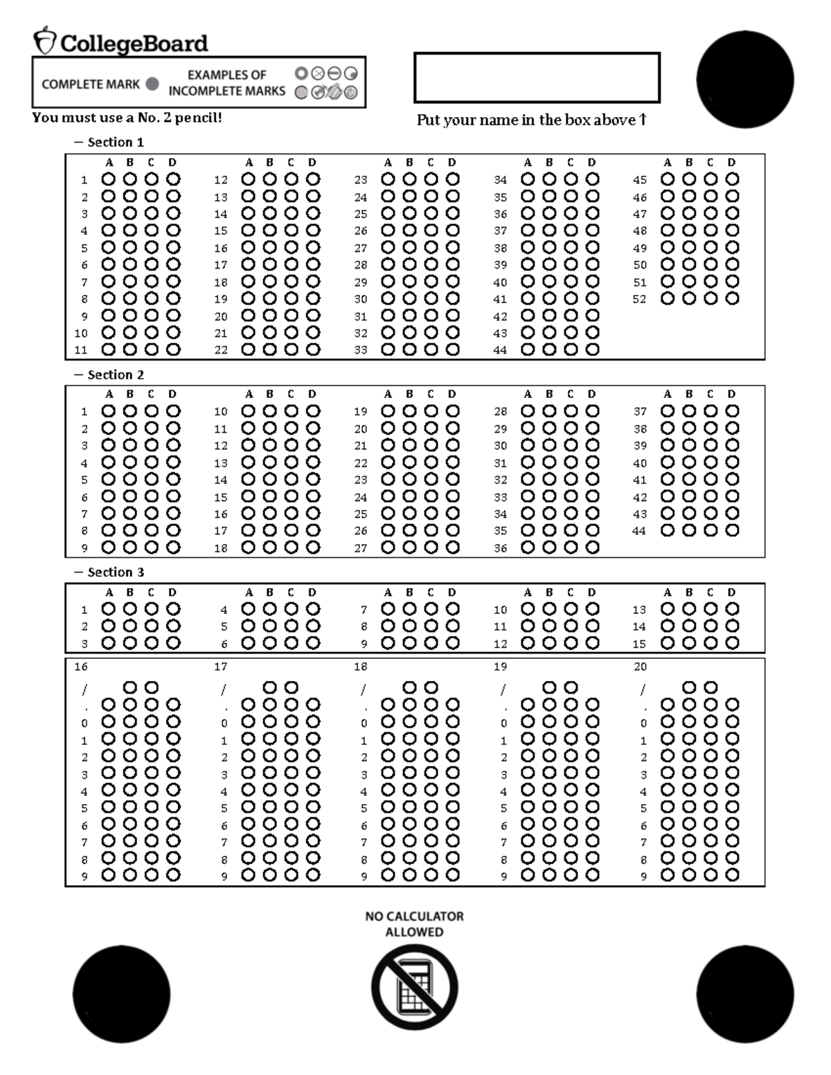 SAT Answer Sheet - 12321321321 - !!! !!!!!!!!!!! !!!!!!!!!!!! SAT ...