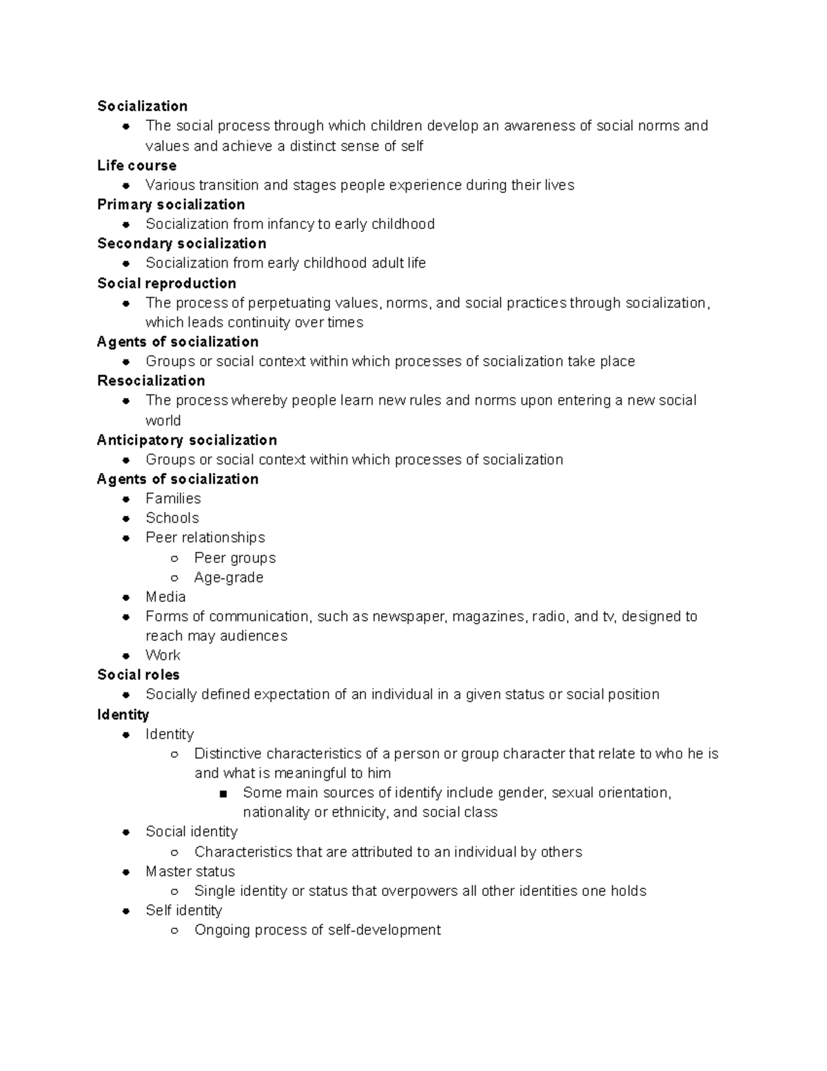 Sociology 101 ch4 socialization and life course - Socialization The ...
