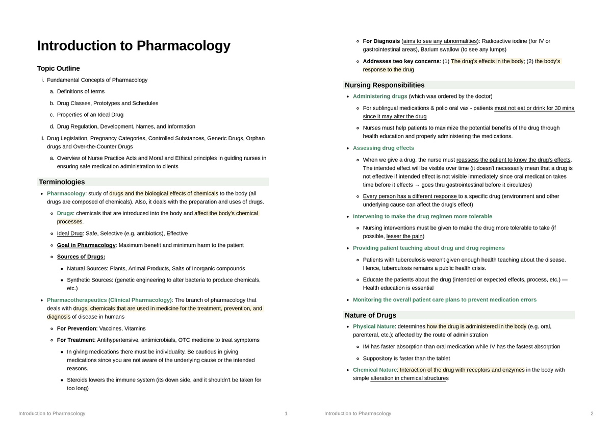 Lesson 1 Introduction to Pharmacology and Drugs - Studocu