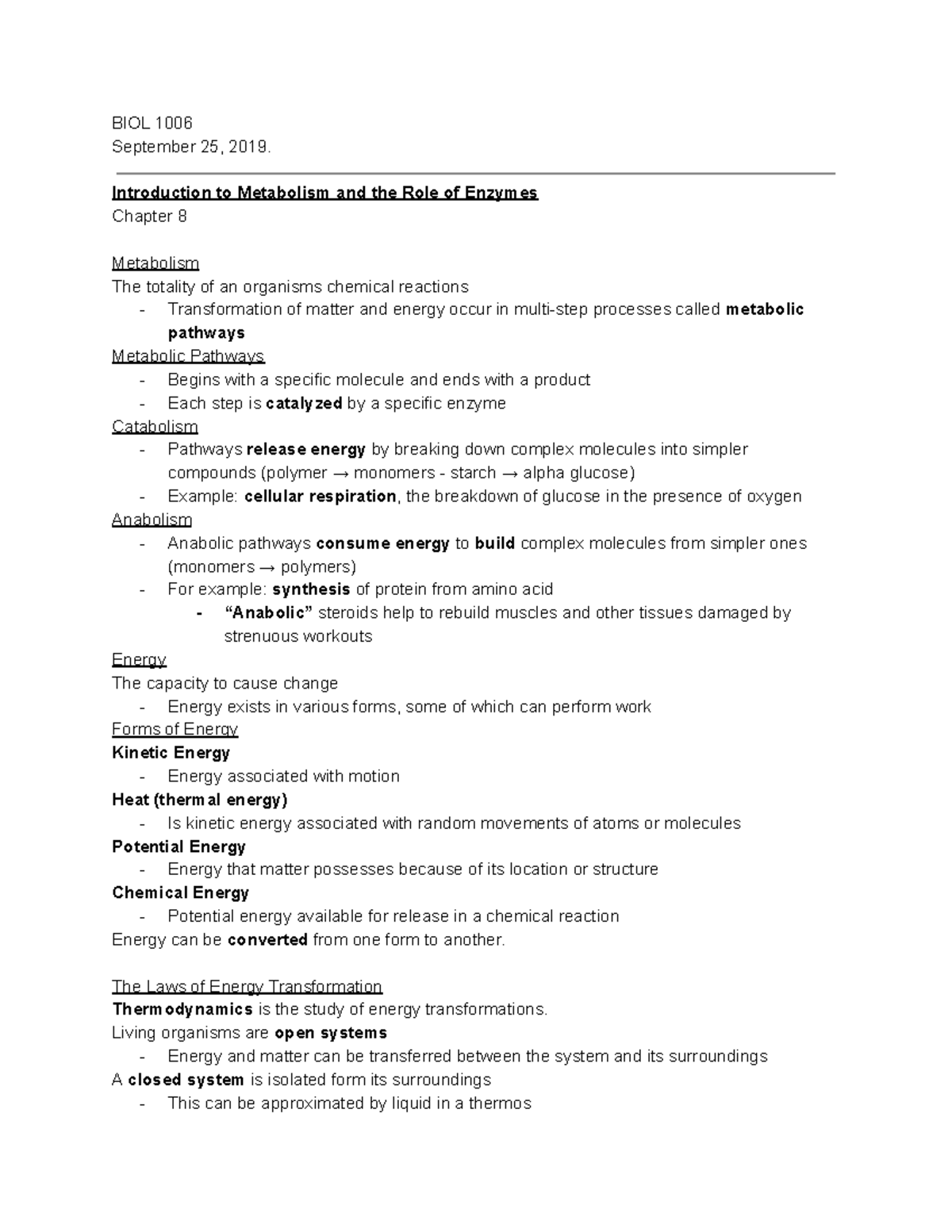 Lecture- September 25, 2019 - BIOL 1006 September 25, 2019 ...