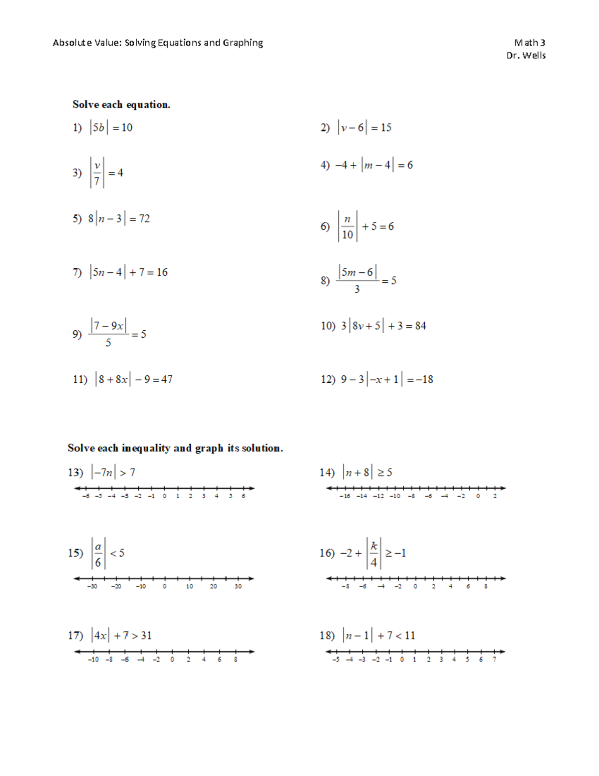 Absolute Value Equations - ENG 1113 - Absolute Value: Solving Equations ...