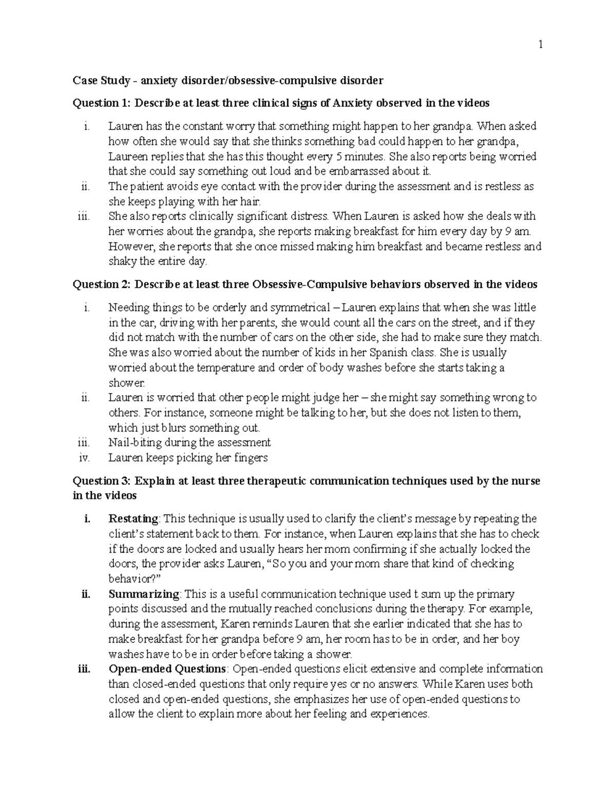 anxiety disorders case study activity