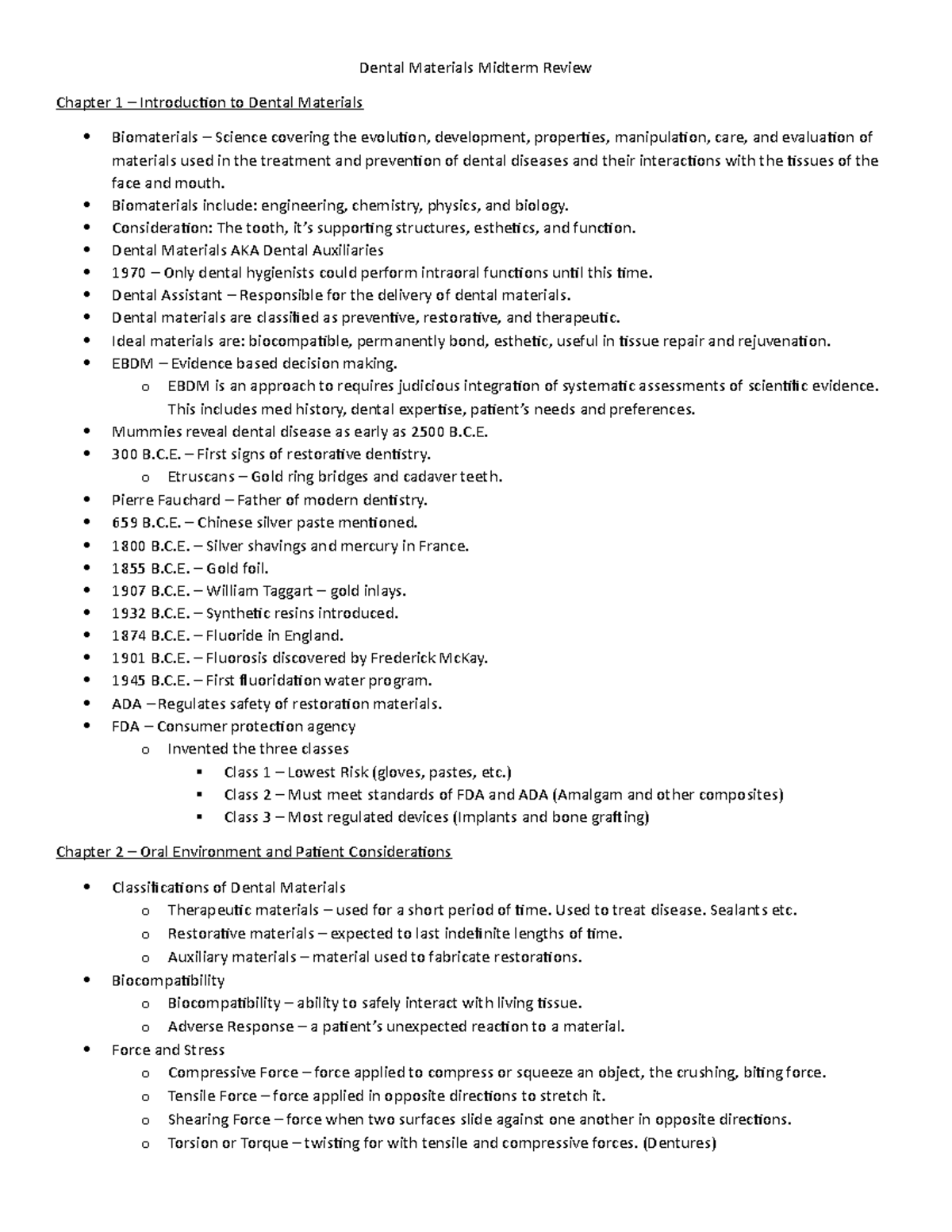 Dental Materials Midterm Review DES 1100 Valencia College Studocu