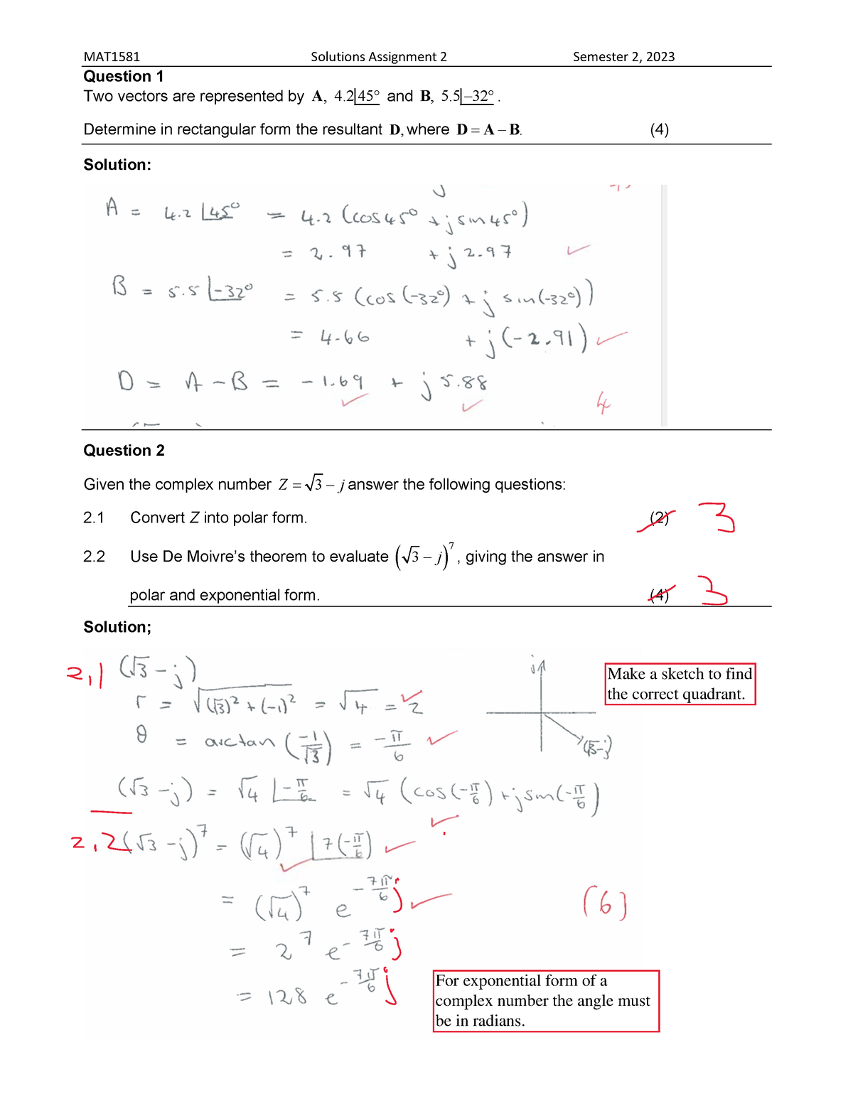 Solutions MAT1581 Semester 2 Assignment 2 - MAT1581 Solutions ...