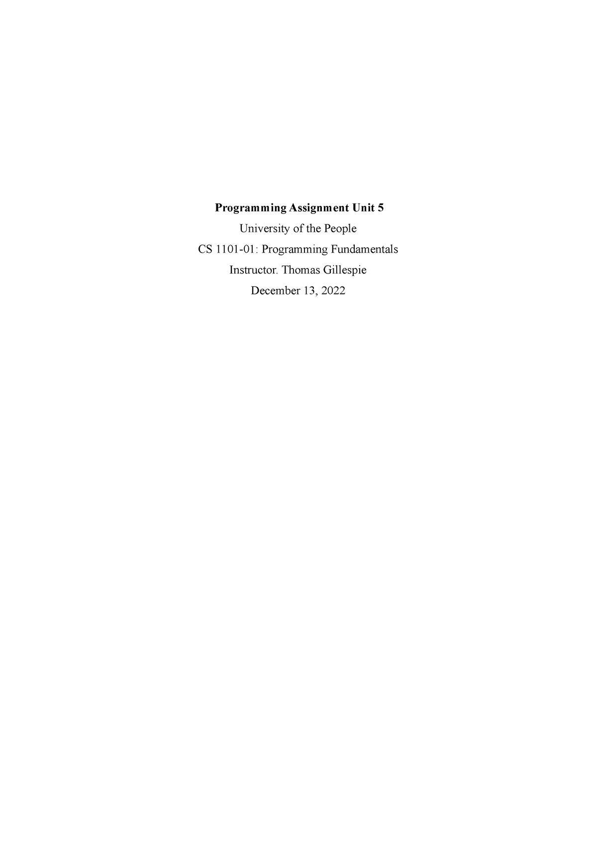 programming assignment unit 5 cs1101