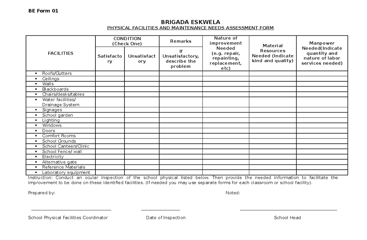 be-form-01-physical-facilities-and-maintenance-needs-assessment-form