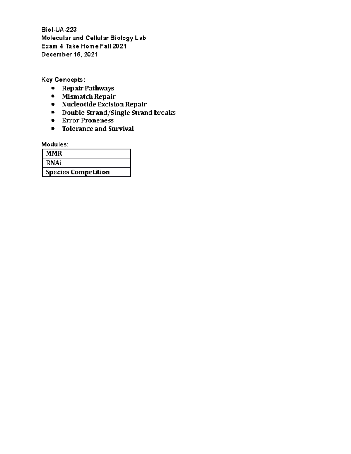 MCB Final EXAM BiolUA Molecular and Cellular Biology Lab Exam 4