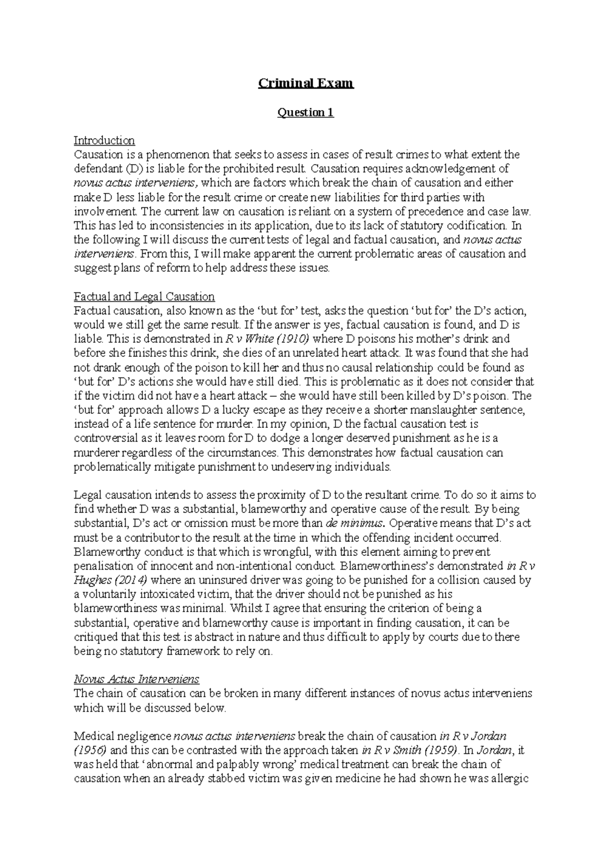 Criminal Exam Sample Answer - Criminal Exam Question 1 Introduction ...