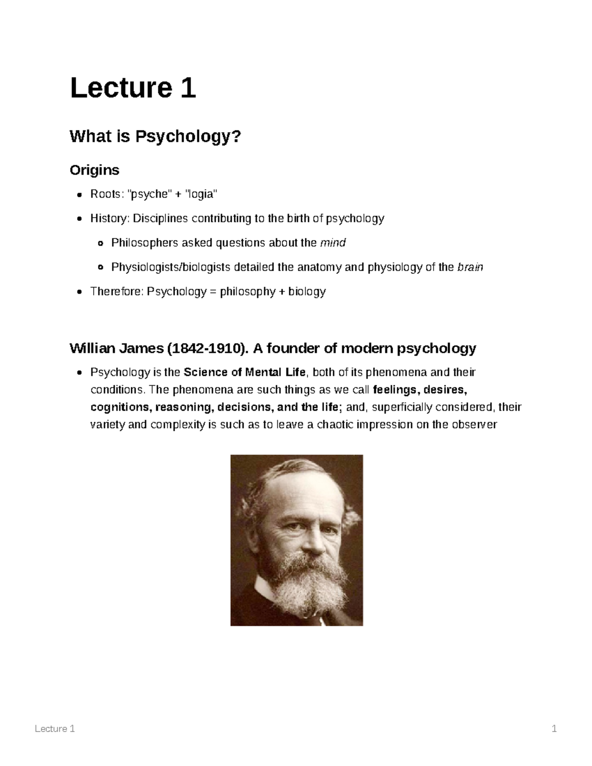 Lecture 1 Introduction to Psychology - Lecture 1 What is Psychology ...