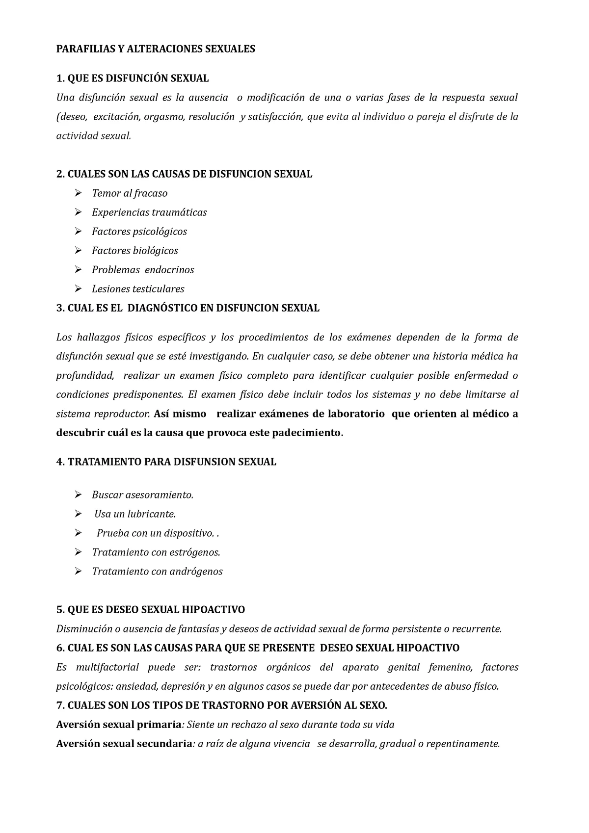 Examen 25 Febrero 2019, preguntas y respuestas - PARAFILIAS Y ALTERACIONES  SEXUALES 1. QUE ES - Studocu