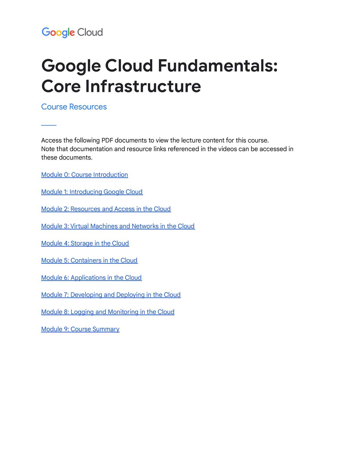 Course Resources Google Cloud Fundamentals Core Infrastructure - Google ...