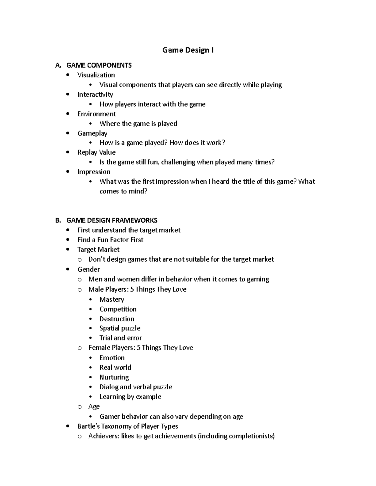 Game Design Game Concept Design - Game Design I A. GAME COMPONENTS ...