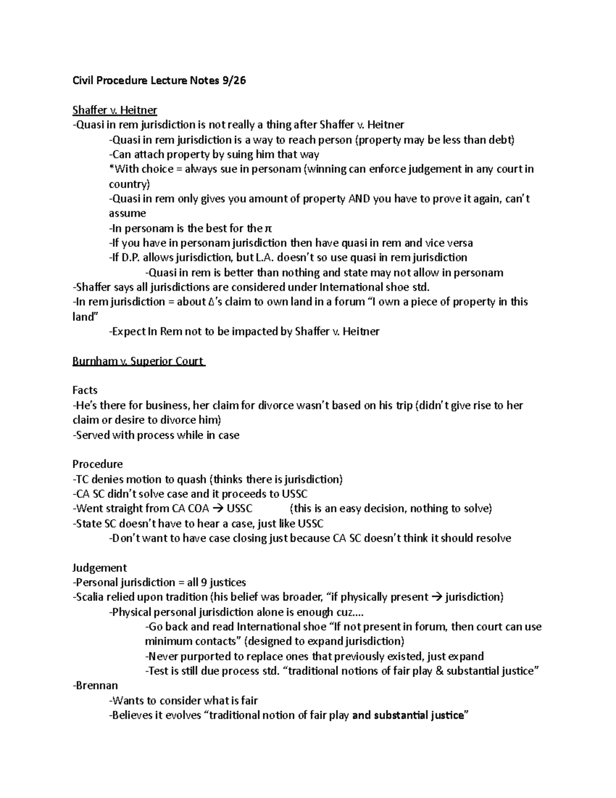 Civil Procedure Lecture Notes 926 Heitner Quasi in rem jurisdiction
