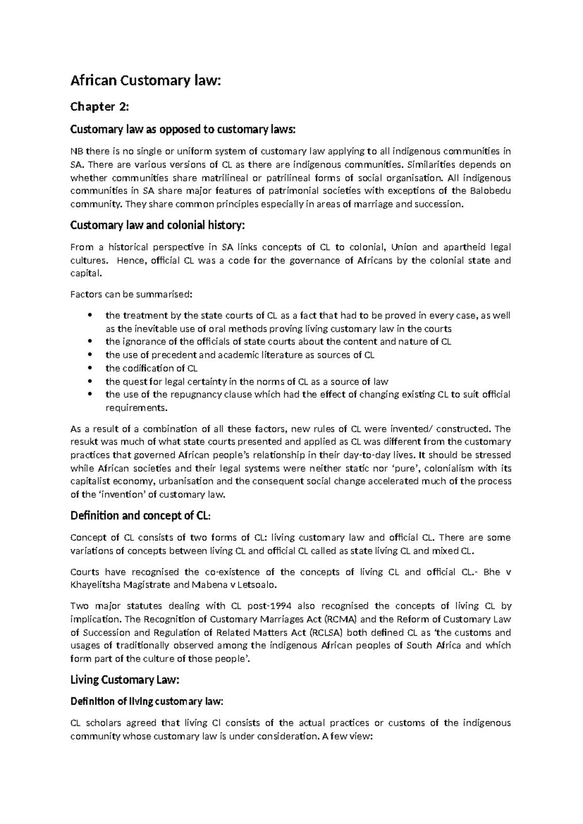 African Customary law notes - African Customary law: Chapter 2 ...