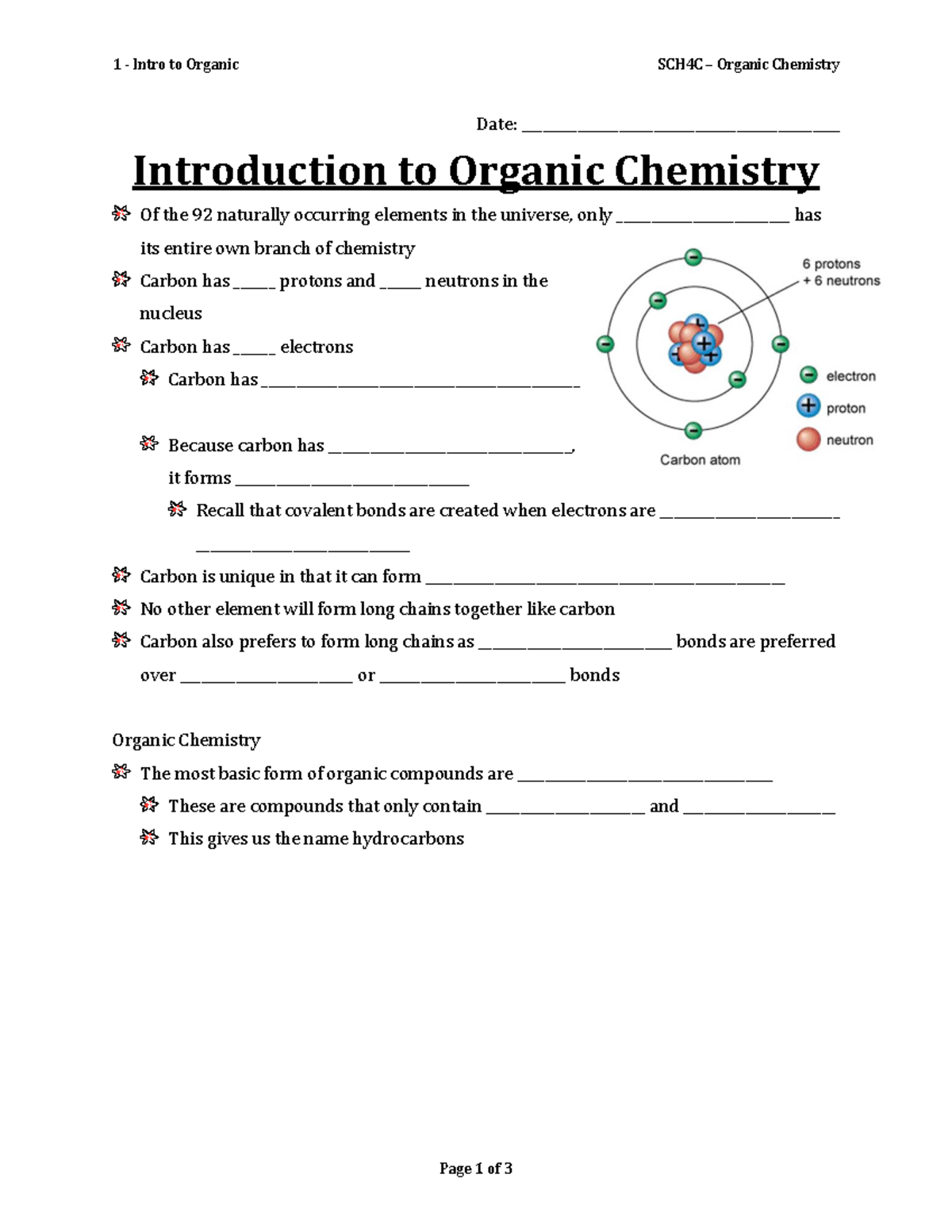 01 - Intro to Organic - Notes - 1 - Intro to Organic SCH4C – Organic ...