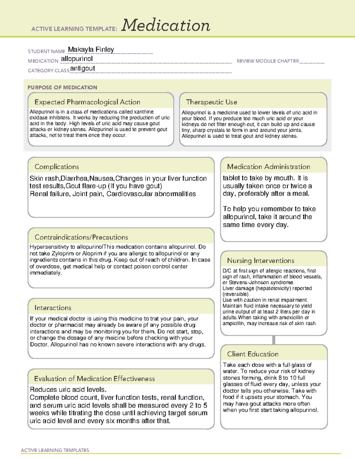 Blank Medication ALT antigout - allopurinol - ACTIVE LEARNING TEMPLATES ...