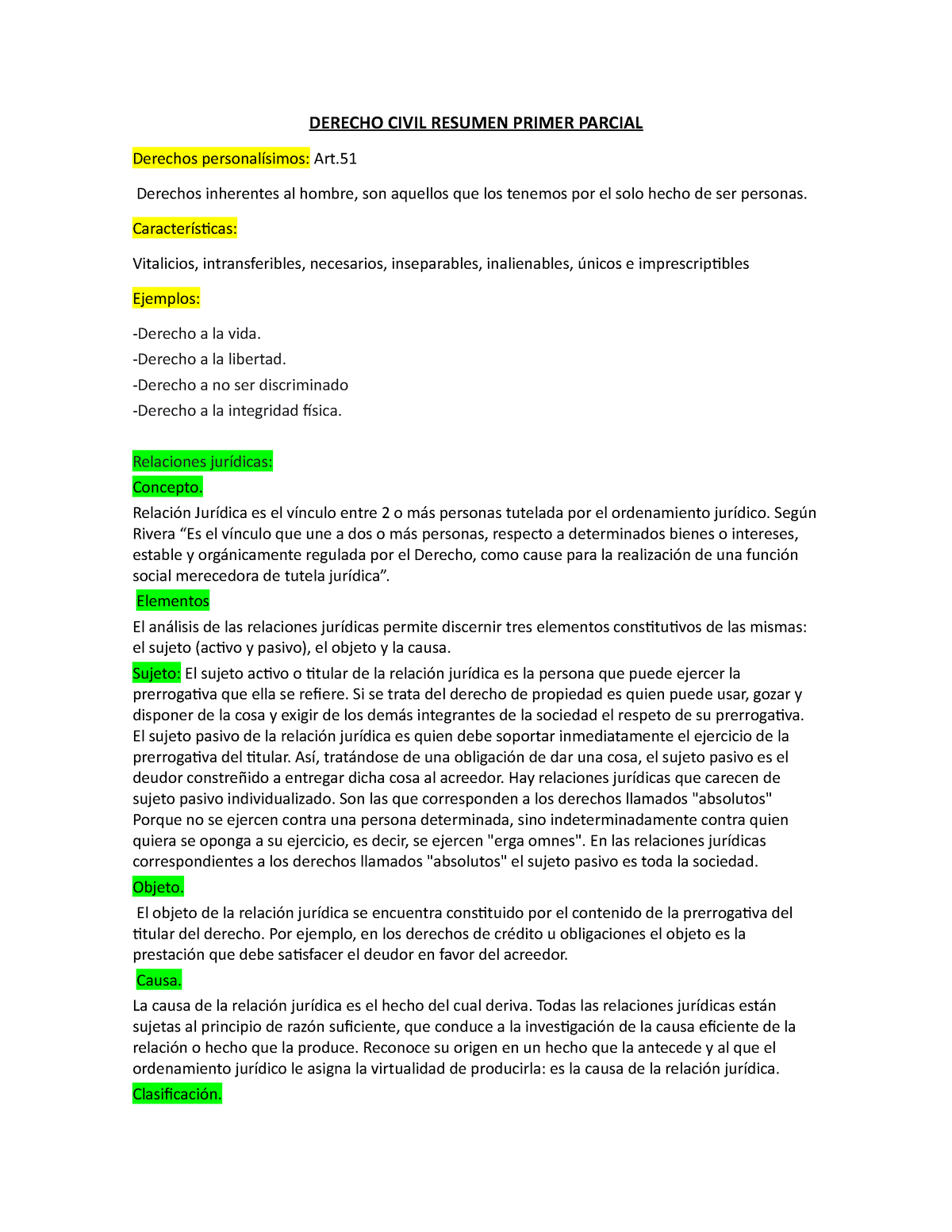 Civil Resumen Primer Parcial - DERECHO CIVIL RESUMEN PRIMER PARCIAL ...