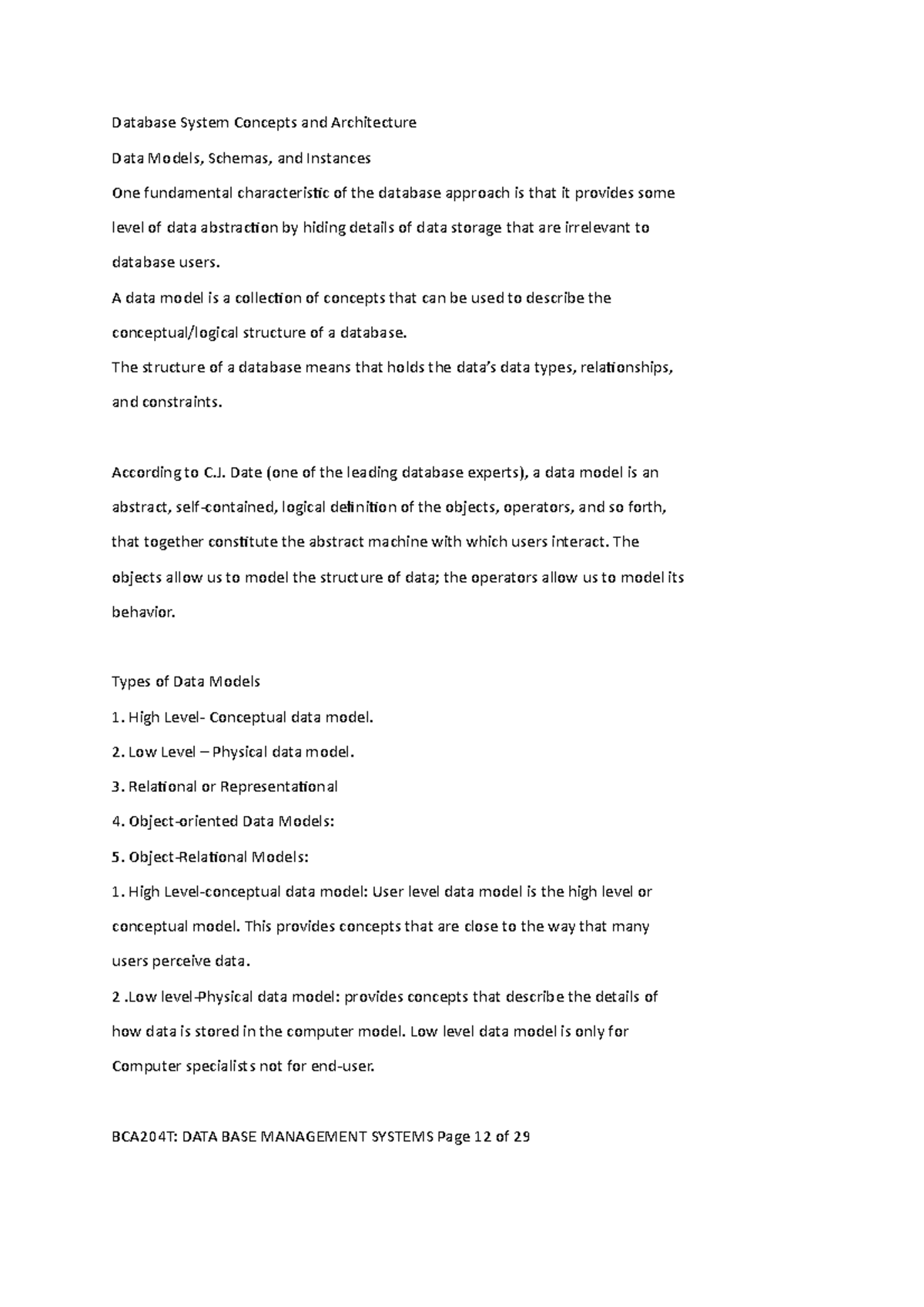 Database System Concepts and Architecture - A data model is a ...