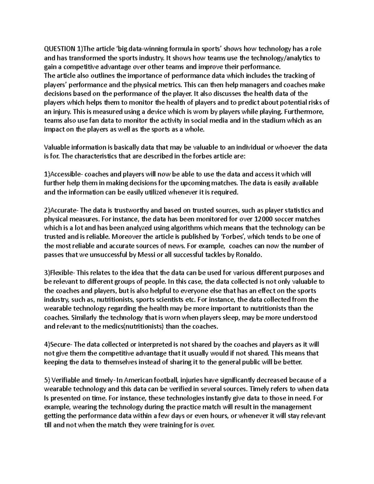 ACS Assignment 2 - QUESTION 1)The article ‘big data-winning formula in ...
