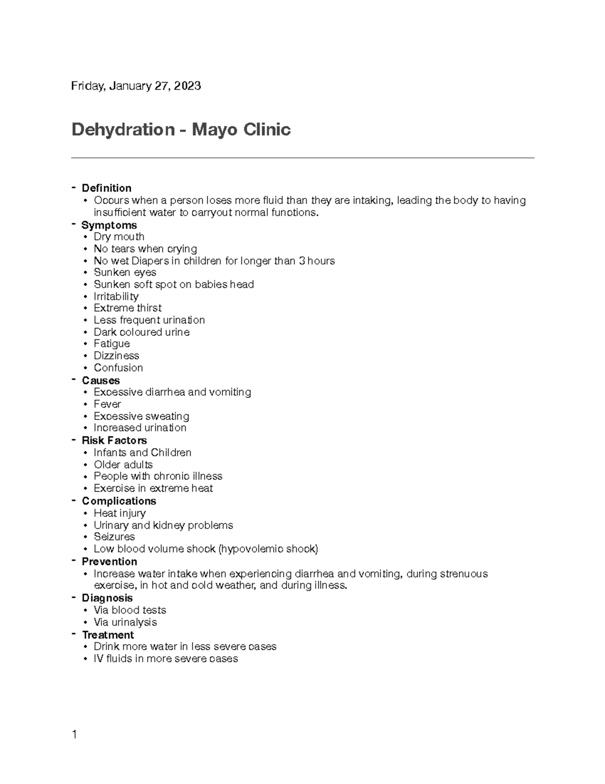 Dehydration Friday, January 27, 2023 Dehydration Mayo Clinic