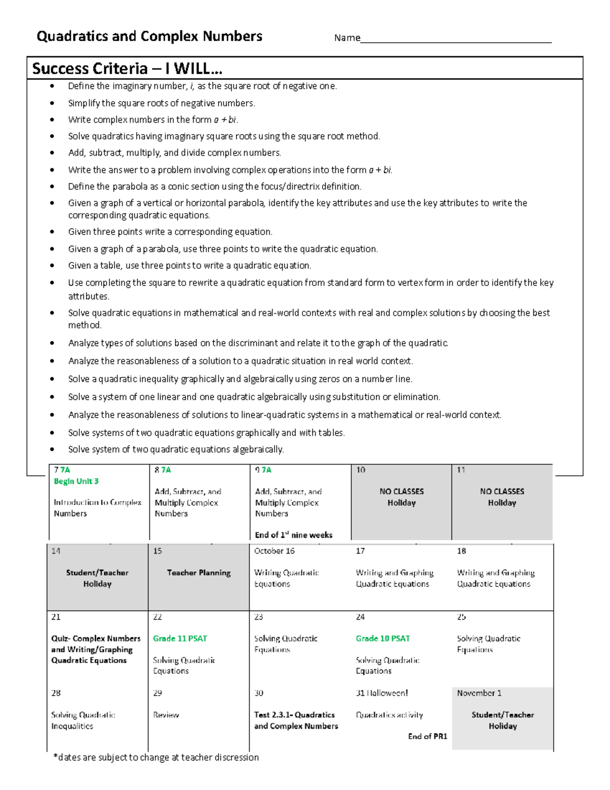 Unit+2 - Helps with classwork - Quadratics and Complex Numbers - Studocu