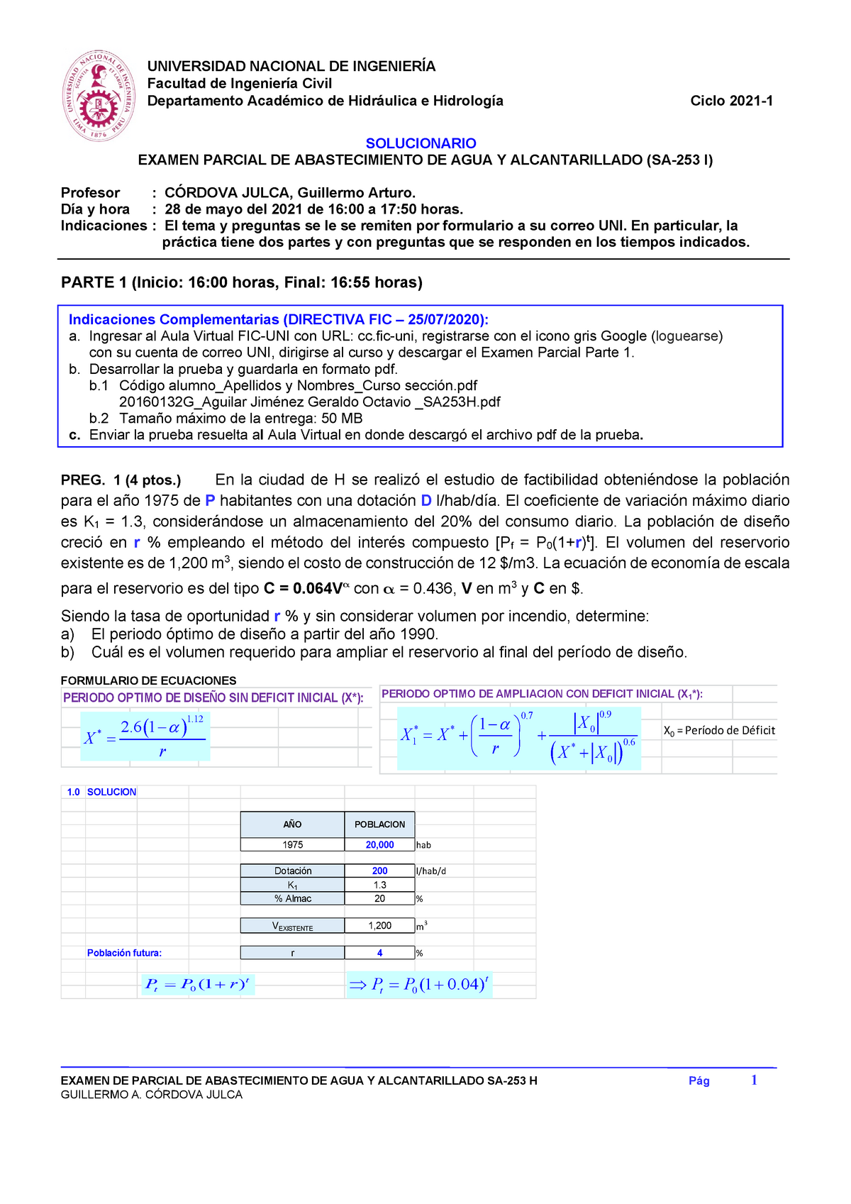 Solucionario Del Examen Parcial (Ciclo 2021 - I) (Ing. Guillermo Arturo ...