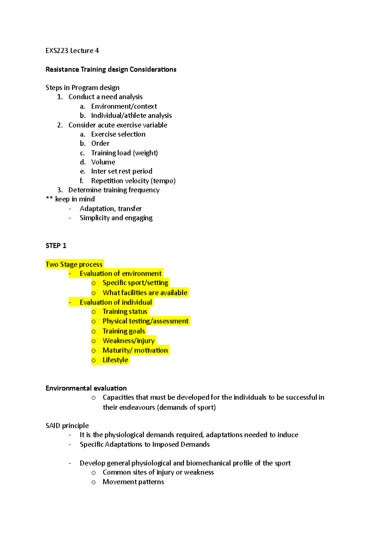 exs223-lecture-4-conduct-a-need-analysis-a-environment-context-b-individual-athlete-analysis