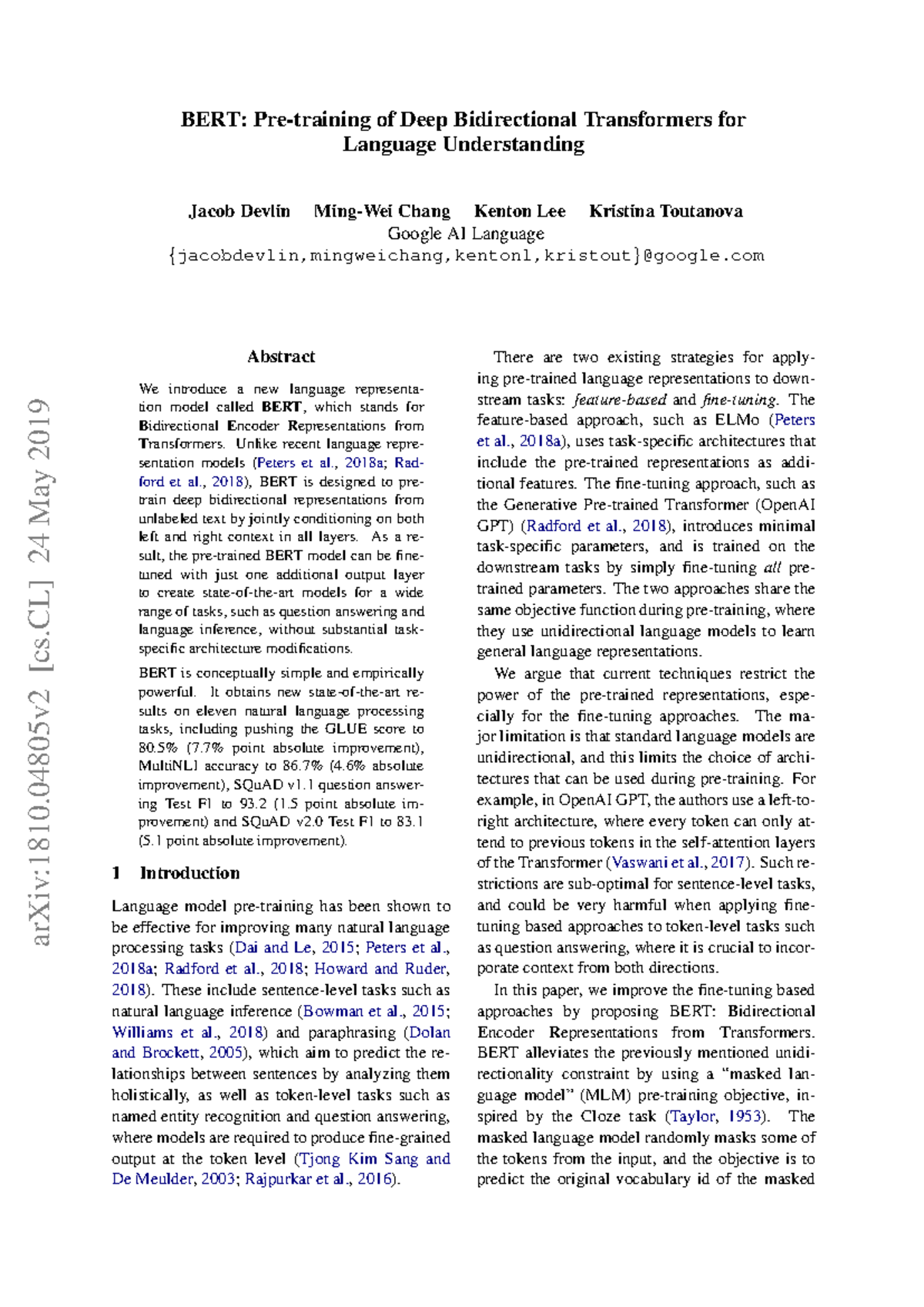 1810 - Good book - BERT: Pre-training of Deep Bidirectional ...