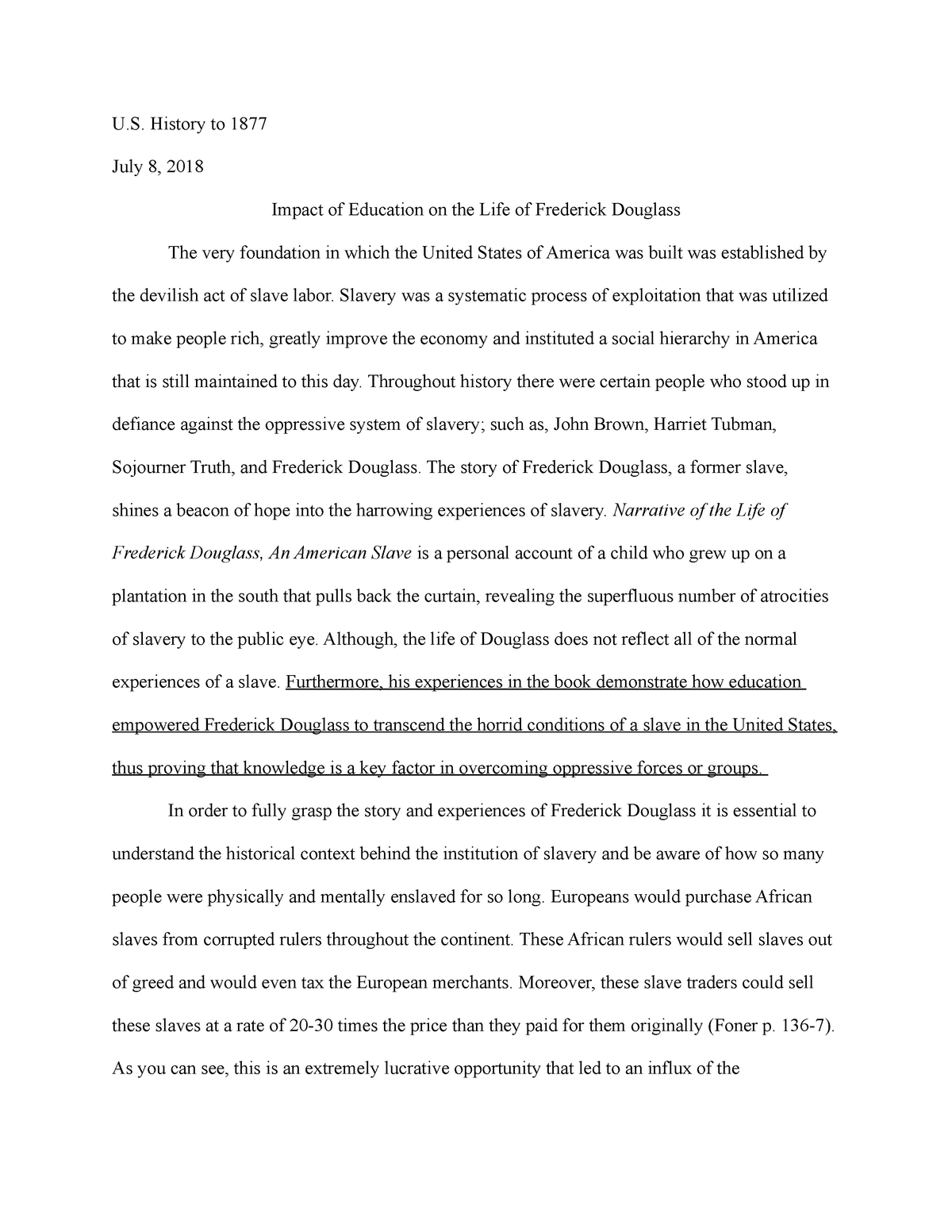 Реферат: Frederick Douglass Essay Research Paper David W