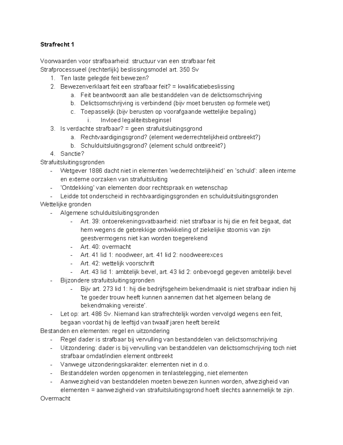 Strafrecht 1 Aantekeningen Strafrecht 1 Voorwaarden Voor