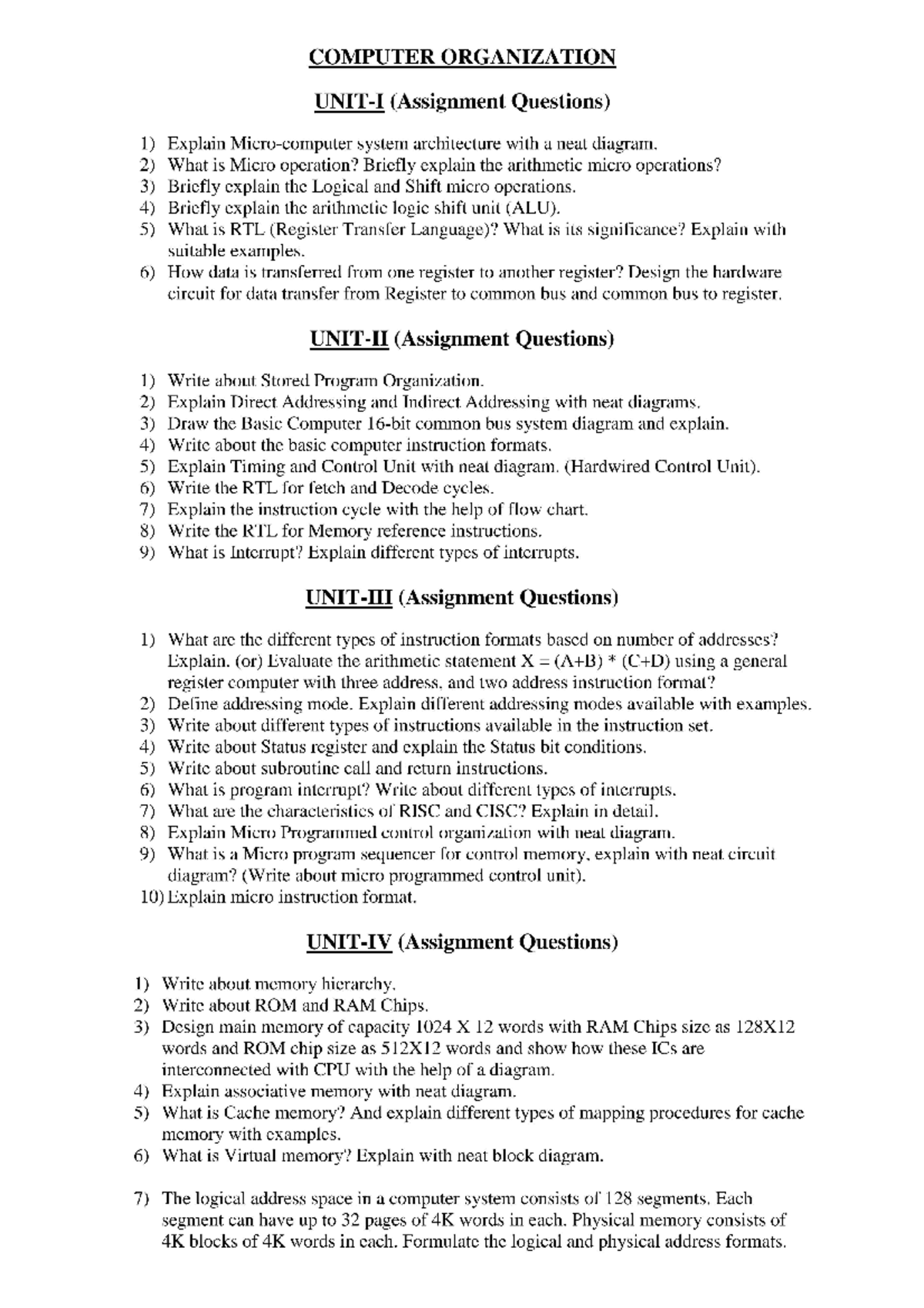 Computer Architecture and organisation -assignment questions ...