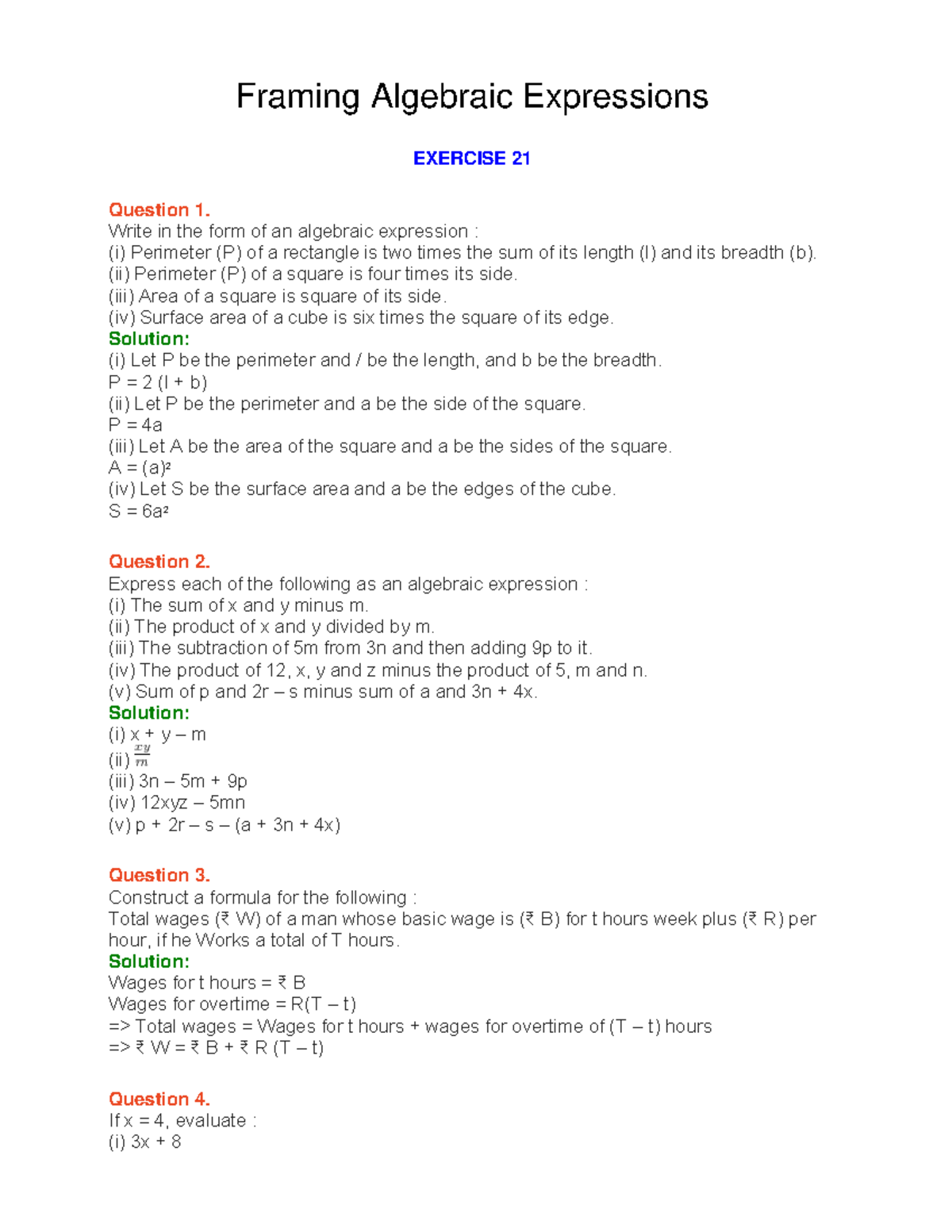 Framing Algebraic Expressions ncertbooksolutions EXERCISE 21 Question