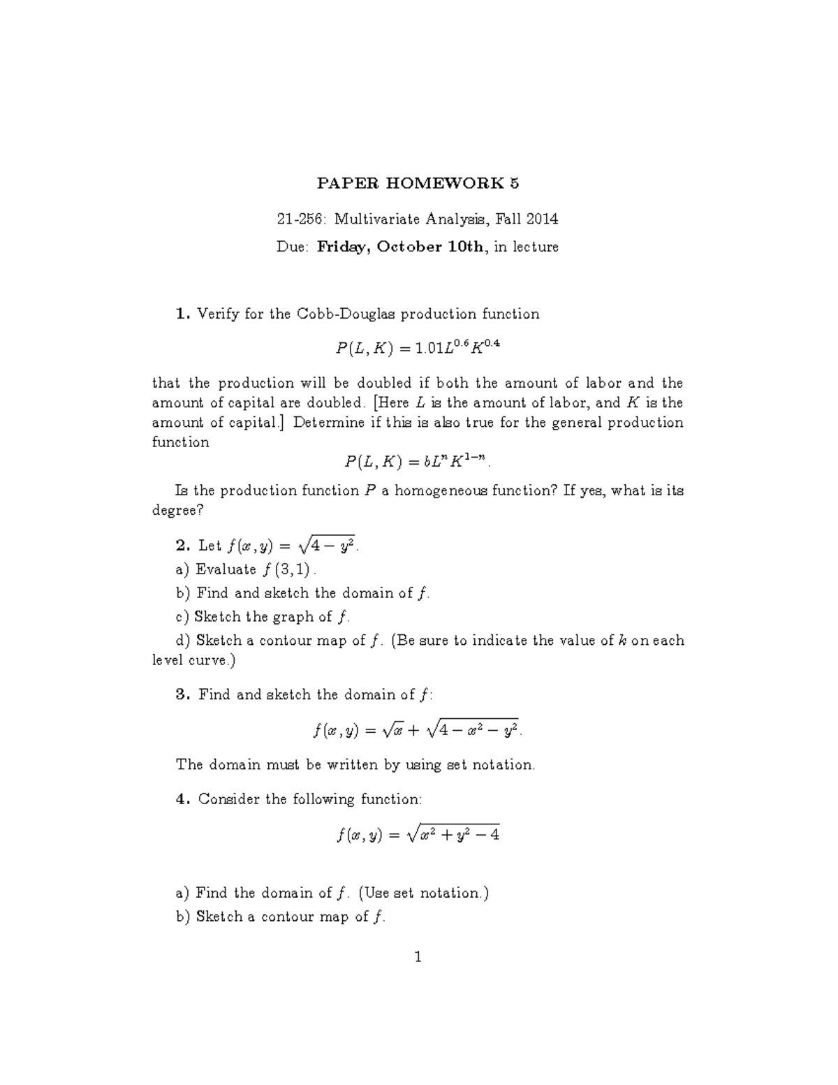 Paper Homework 5 - PAPER HOMEWORK 5 21-256: Multivariate Analysis, Fall ...