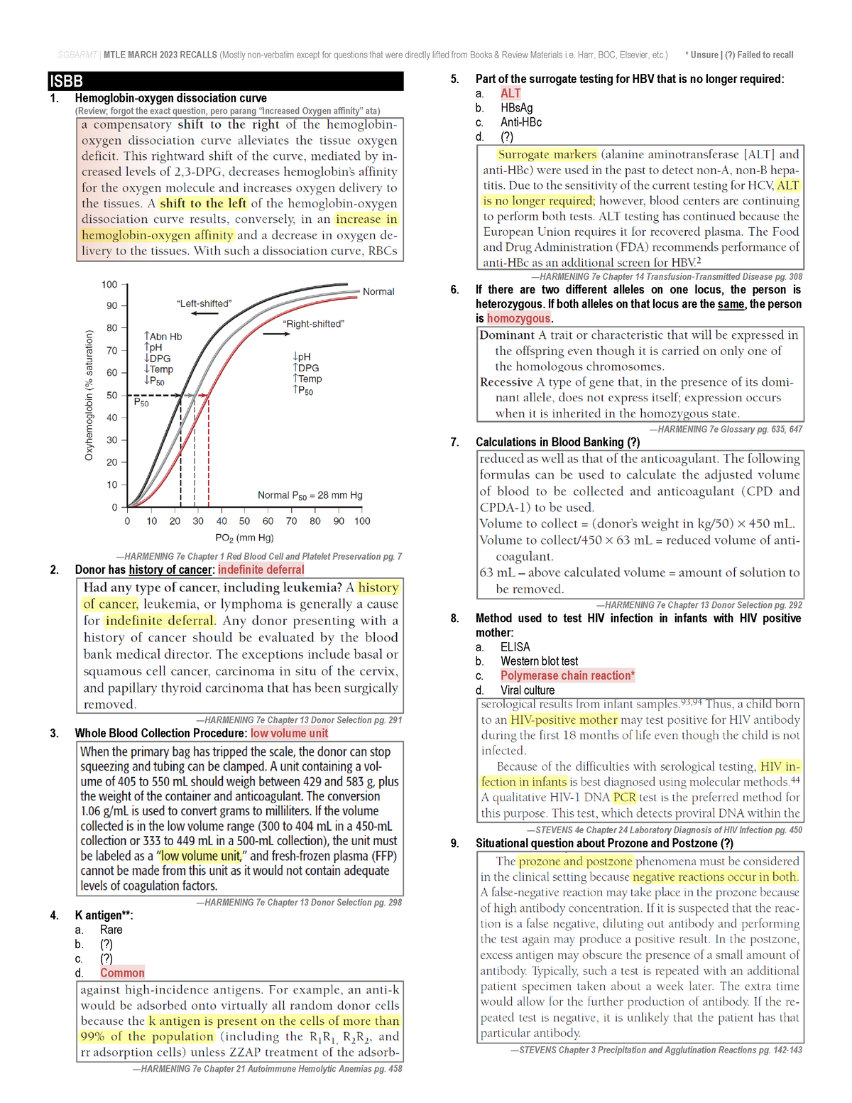 MTLEMarch2023Recalls (1) ISBB 1. Hemoglobinoxygen dissociation