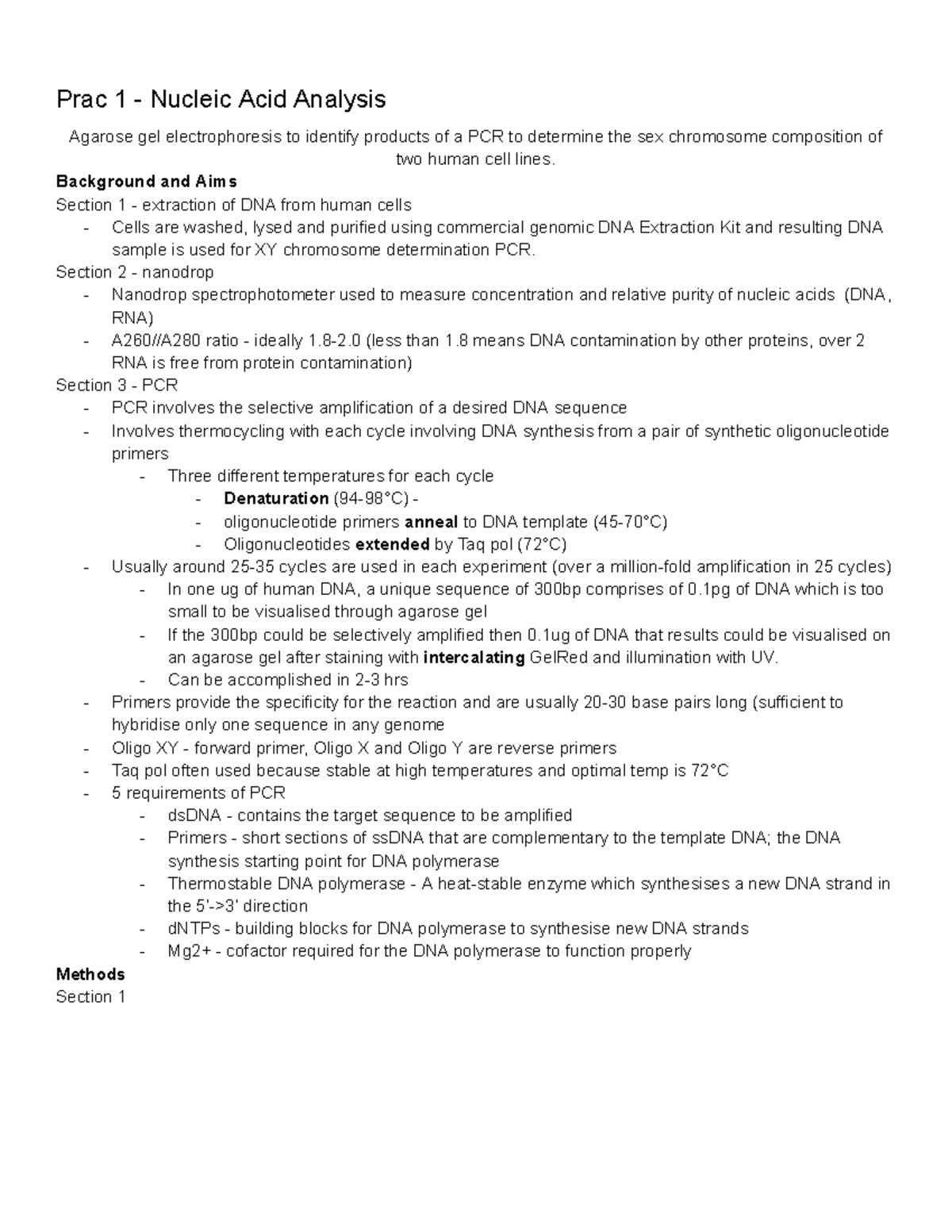 BIOC2201 - Practical Notes - Prac 1 - Nucleic Acid Analysis Agarose gel ...