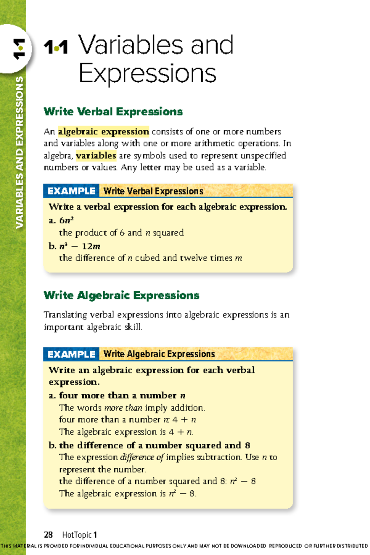 Quick Review Math Handbook (Teacher Edition) • Variables And ...