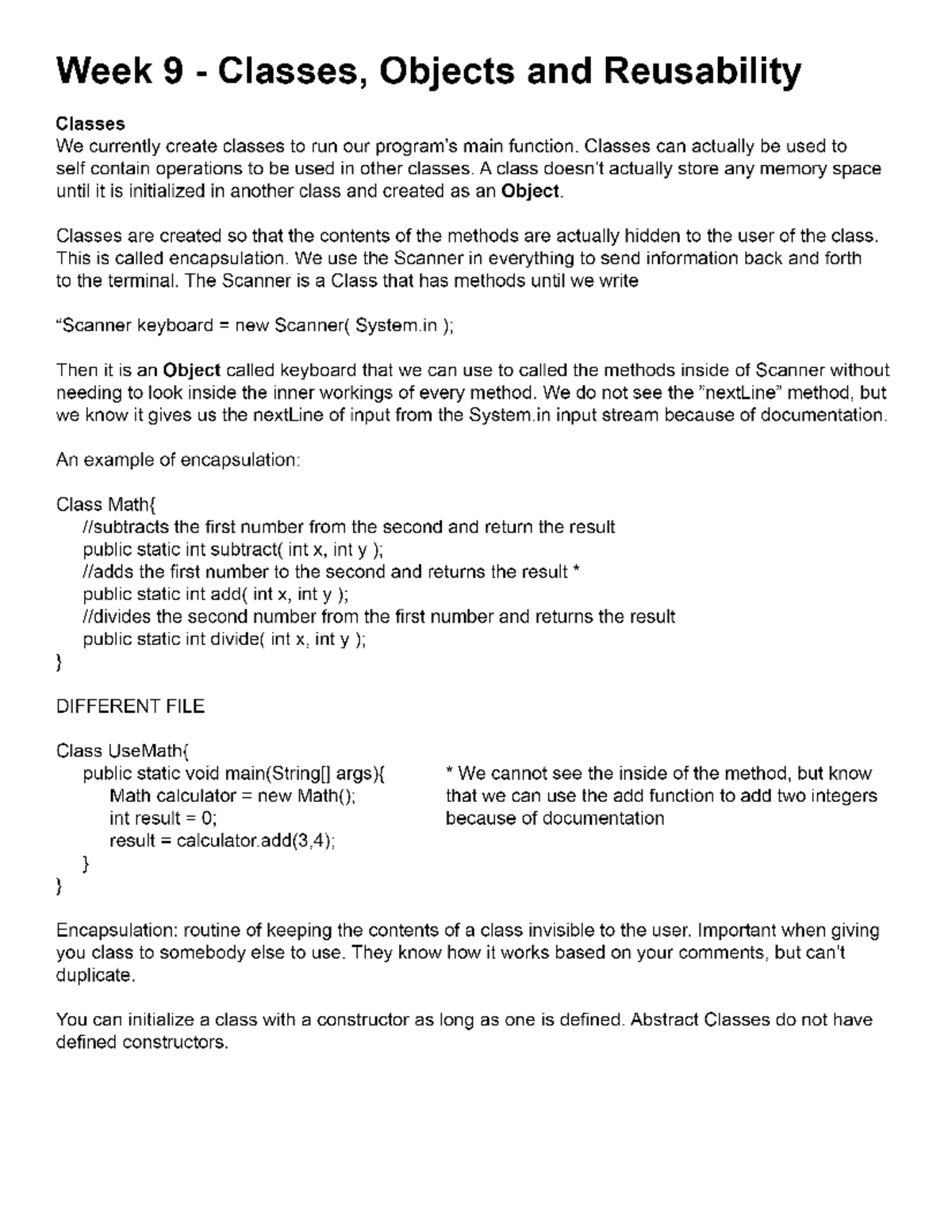 Week9 - Lecture notes 9 - Week 9 - Classes, Objects and Reusability ...