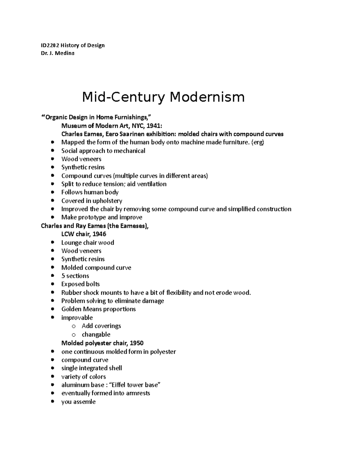 ID 2202 Mid-Century Modernism - ID2202 History Of Design Dr. J. Medina ...