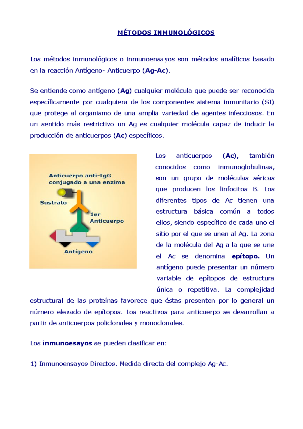Metodos-inmunologicos 1 - MÉTODOS INMUNOLÓGICOS Los métodos ...