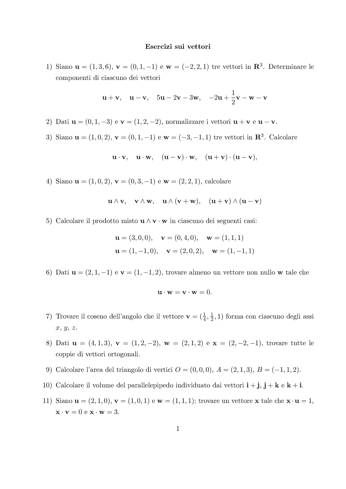 Calcolo Vettori - Esercizi Utili In Vista Dell'esame - Esercizi Sui ...