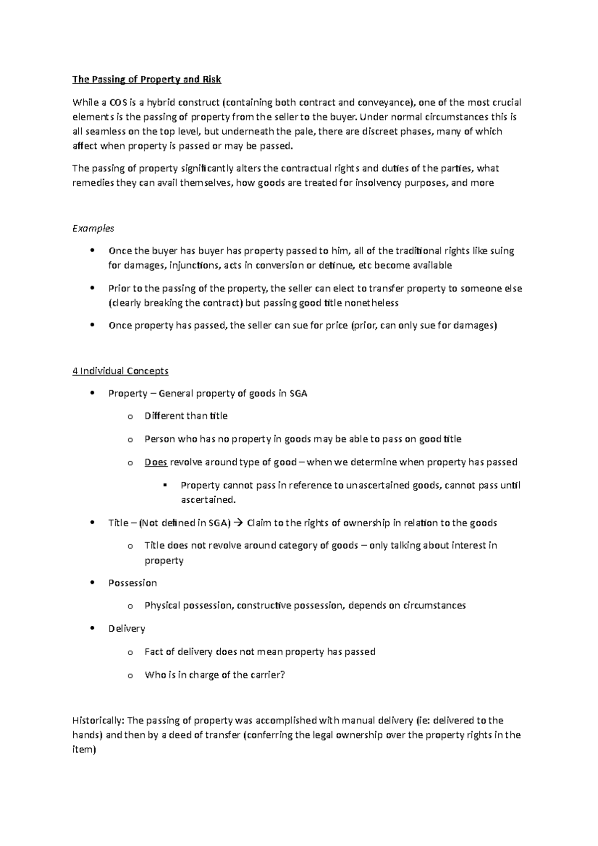 The Passing of Property and Risk - SOGA - The Passing of Property and ...