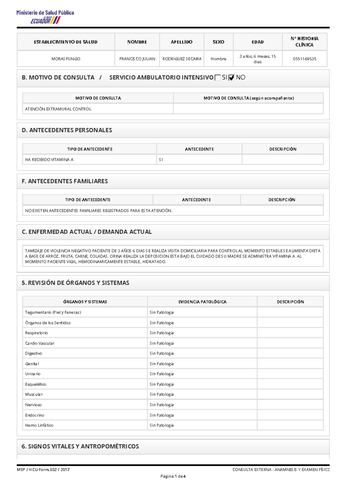 MSP HCU-form.002 2017 (8 NO IESS) - ESTABLECIMIENTO DE SALUD NOMBRE ...