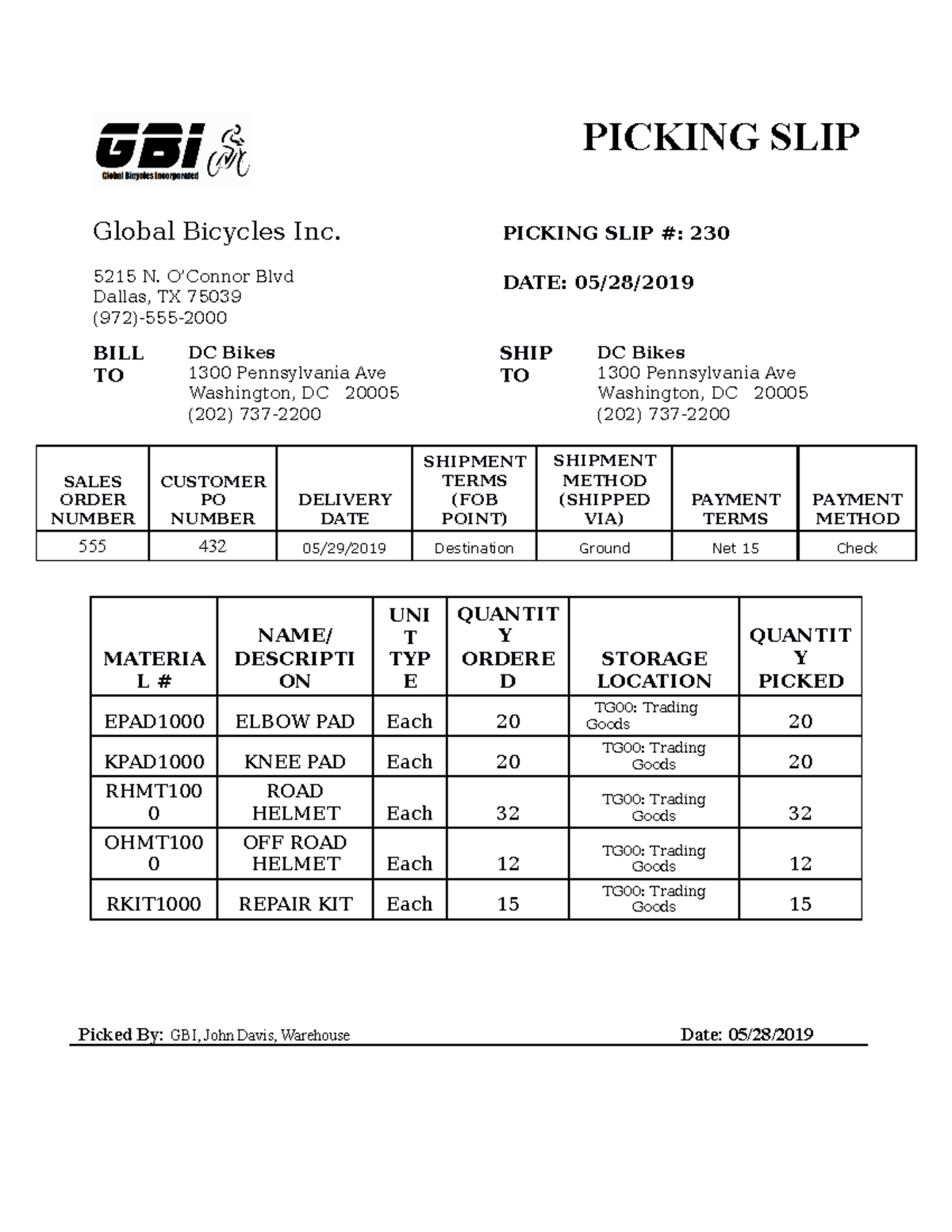 Picking Slip (Doc 11) Project 1 Assignments in MGT 268 with Asli