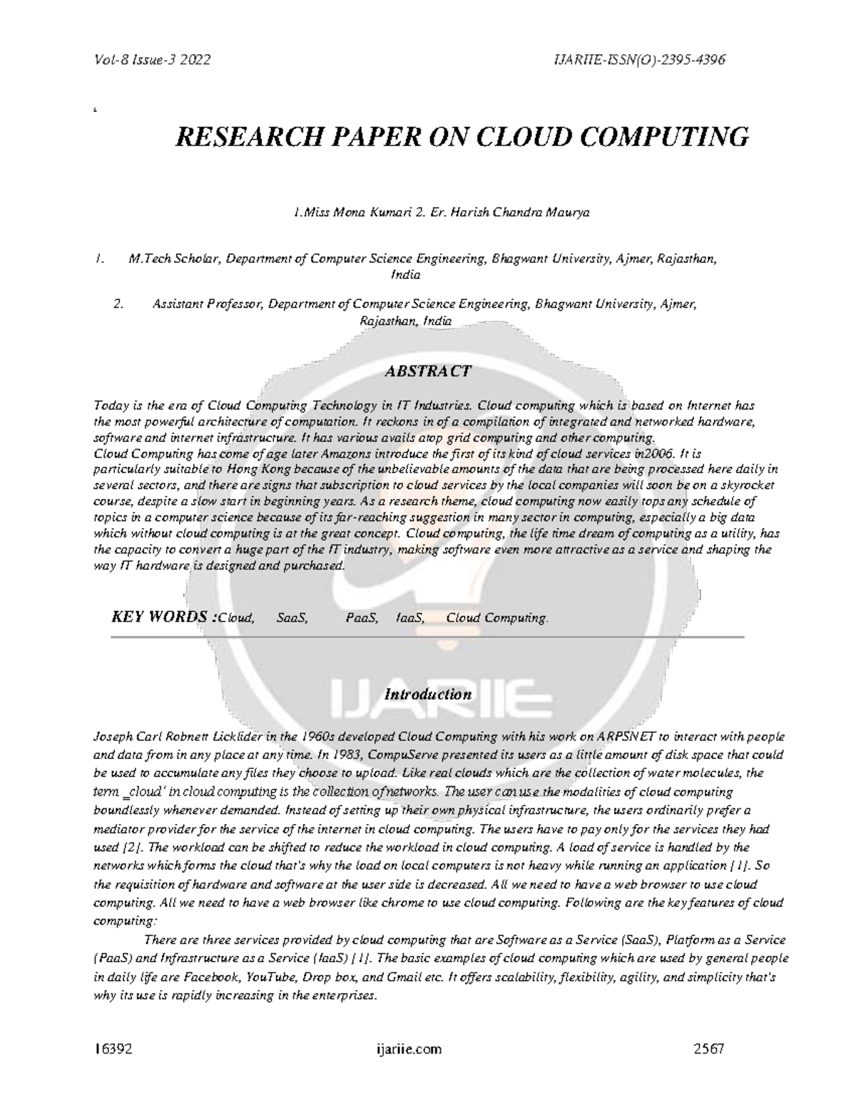 Cloud computing 3 - s RESEARCH PAPER ON CLOUD COMPUTING 1 Mona Kumari 2 ...