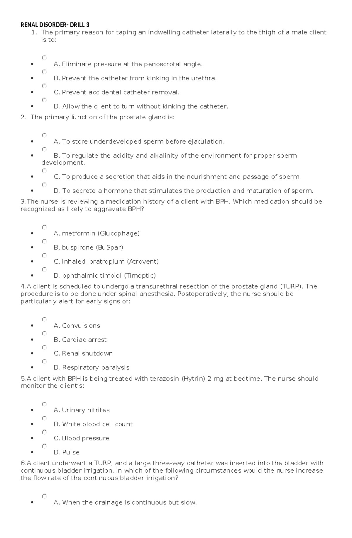 RD-3-Drill - Practice Questions for Renal Drills - RENAL DISORDER ...