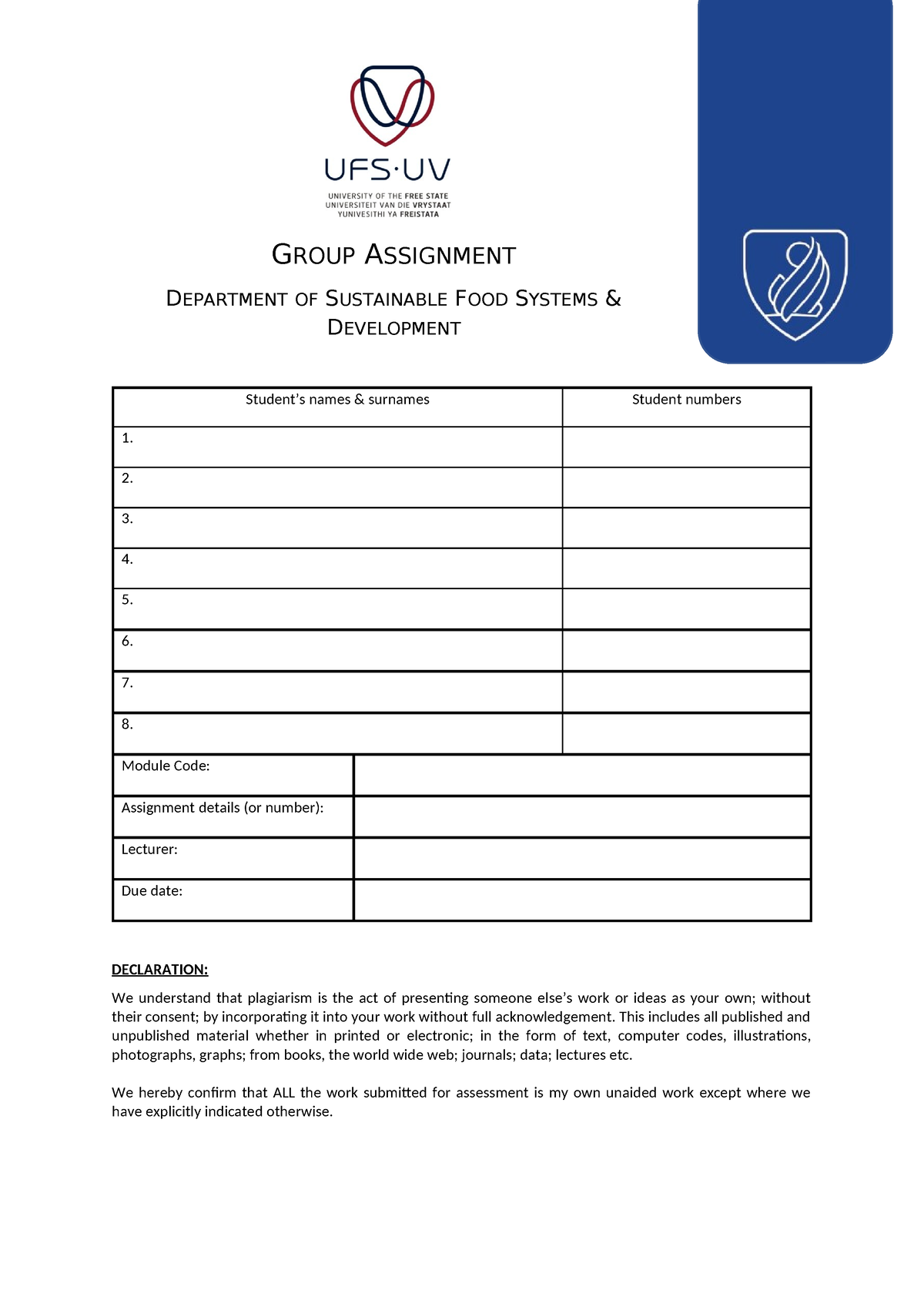 Assignment 1 - JHGH - Student’s Names & Surnames Student Numbers 1. 2 ...