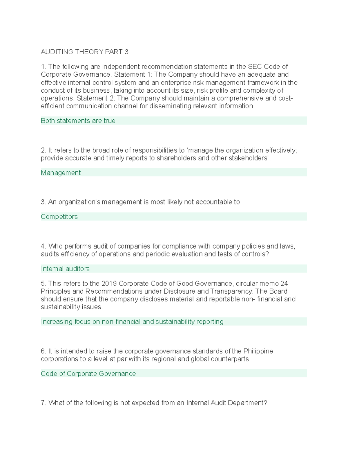 Auditing Theory PART 3 1. The following are independent